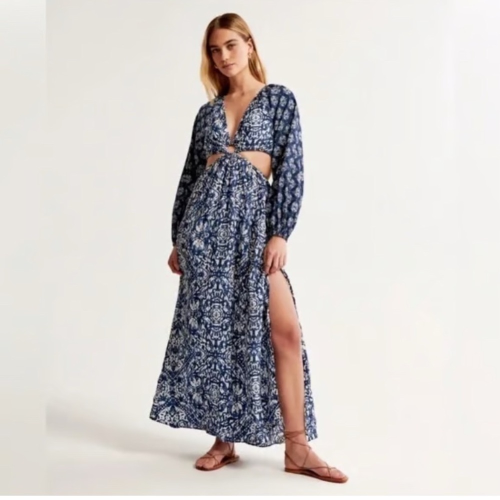 Abercrombie & Fitch Plunge Cut Out Maxi Dress Size L NWT